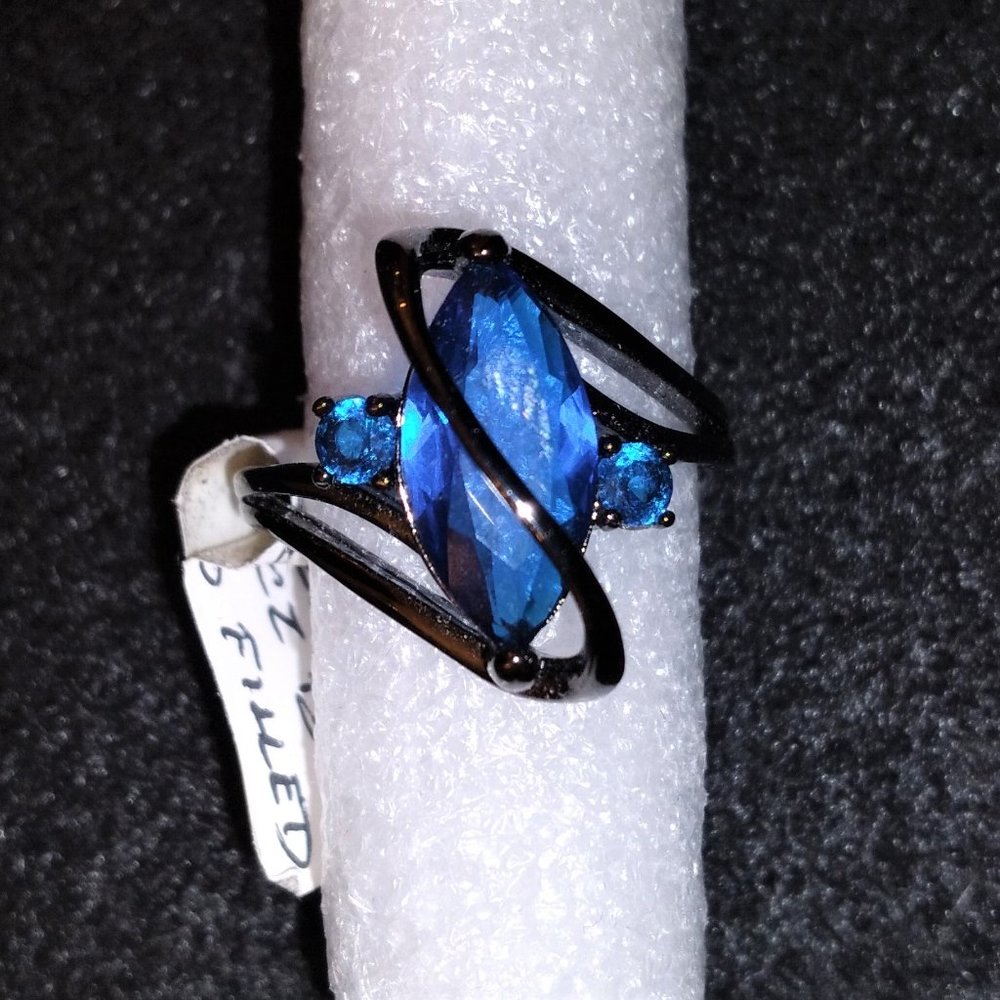 Brand New Luxury 18K Black Gold Filled 3.0 cttw Blue Marquise CZ Ring - Size 7